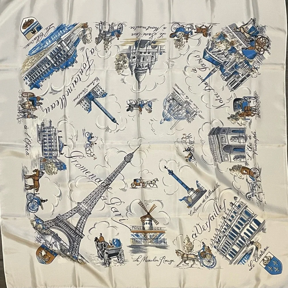 Rare Vintage Paris Souvenir Scarf Unworn Near Mint Condition 31 In - Picture 2 of 10